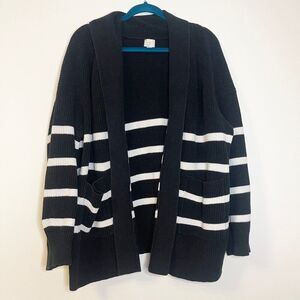 A New Day Open Layering Cardigan - Collared - Black Striped- Size XXL